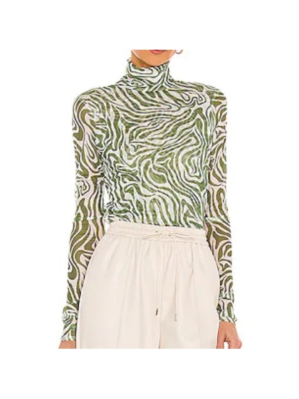 cinq a sept Olive and White Zebra-Print Mock Neck Top